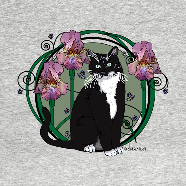 Black and White Cat with Irises by avondalealley